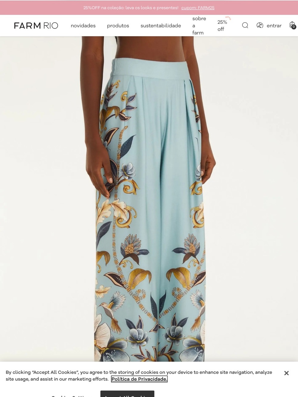 FARM RIO Sky Blue Wide-Leg Floral Pants - Picture 1 of 3